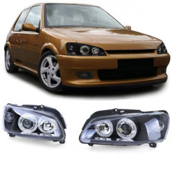 RACES fari anteriori (Angel Eyes) per Peugeot 106 Facelift 96-03, trasparente, nero