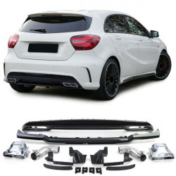 Set diffusore posteriore sportivo con terminali di scarico cromati per Mercedes A Class W176 12-18