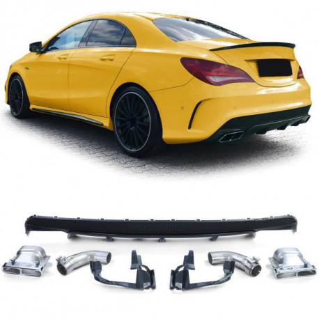 Body kit e accessori visivi Diffusore posteriore sportivo + doppio terminale di scarico cromato adatto a Mercedes CLA C117 13-16 | race-shop.it