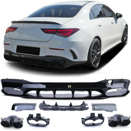 Body kit e accessori visivi Diffusore posteriore Nero Lucido + doppi terminali di scarico neri per Mercedes CLA C118 da 19 | race-shop.it