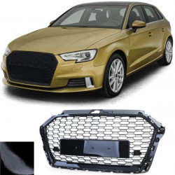 RACES griglia (Sport Honeycomb) per Audi A3 8V 16-20 without (con cruise control adattivo), nero lucido