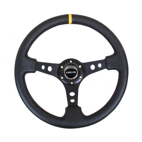 Volanti NRG Volante in pelle a 3 razze rinforzato con fori, (350mm), nero/giallo | race-shop.it