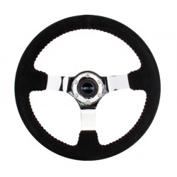 Volante sportivo a 3 razze NRG, 350mm, pelle scamosciata, calice 75mm, nero/cromo