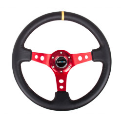 Volante sportivo a 3 razze NRG, 350mm, pelle, calice 75mm, nero/rosso/giallo