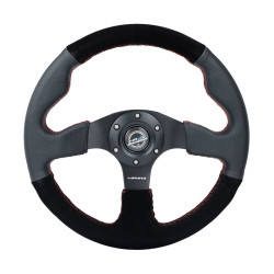 Volante sportivo a 3 razze NRG RACE, 320mm, pelle scamosciata, fondo piatto, calice 25mm, nero/grigio