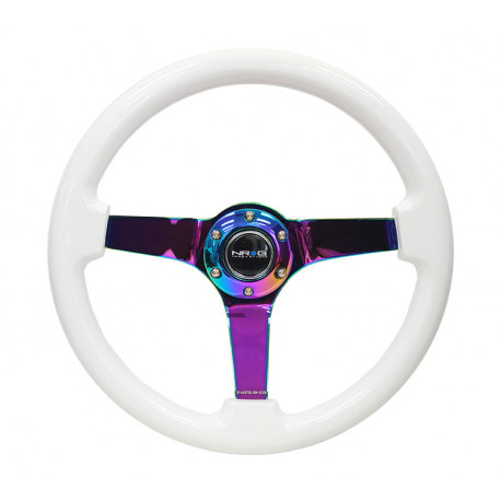 Volanti Volante sportivo a 3 razze NRG, 350mm, legno, calice 75mm, bianco/neon/marrone | race-shop.it