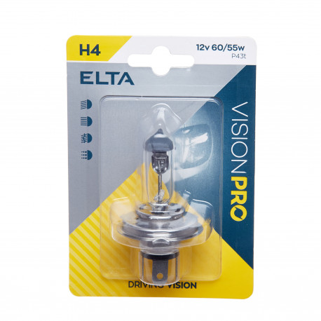 Lampadine e luci allo xeno ELTA VISION PRO 12V 60/55W lampada alogena per fari P43t H4 blister (1pcs) | race-shop.it