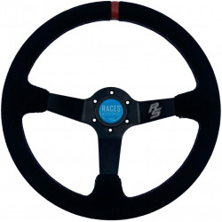 Volante sportivo a 3 razze RACES Hellrot, 350mm, pelle scamosciata, calice 90mm, nero/rosso
