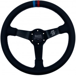 Volante sportivo a 3 razze RACES MOTORSPORT, 350mm, ecopelle, calice 65mm, nero/blu