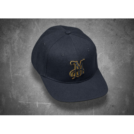 Cappellini Meguiars "M" Logo Snapback - černá kšiltovka snapka s vyšitým zlato-černým 3D logem "M" | race-shop.it