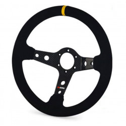 Volante sportivo a 3 razze RRS Carbon, 350mm, pelle scamosciata, calice 65mm, nero/carbonio/giallo