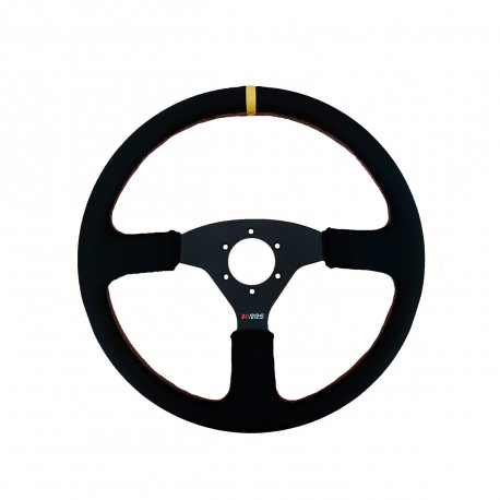 Volanti Volante sportivo a 3 razze RRS Off Road, 380mm, pelle, piatto, nero/giallo | race-shop.it