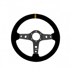 Volante sportivo a 3 razze RRS Corsa Grey, 350mm, pelle scamosciata, calice 90mm, nero/giallo