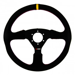 Volante sportivo a 3 razze RRS Veloce, 350mm, pelle scamosciata, spessore 37/29mm, piatto, nero/giallo