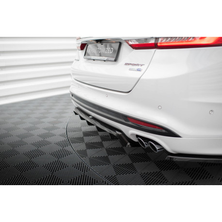 Body kit e accessori visivi Splitter posteriore centrale (con strisce verticali) Ford Mondeo Sport Mk5 Facelift / Fusion Sport Mk2 Facelift | race-shop.it