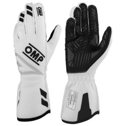 Guanti da gara OMP ONE EVO FX con omologazione FIA (cuciture esterne), bianco