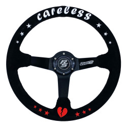 Volante sportivo a 3 razze RACES Careless, 350mm, pelle scamosciata, calice 90mm, nero