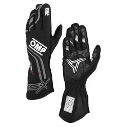 Guanti da karting per bambini omologati FIA OMP KS-X (cuciture esterne), nero