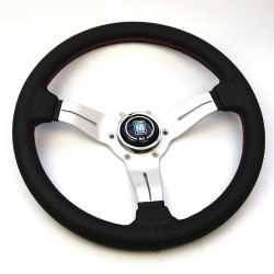 Volante sportivo a 3 razze Nardi Deep Corn, 330mm, pelle, calice 50mm, nero/argento
