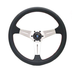 Volante sportivo a 3 razze Nardi Deep Corn, 350mm, pelle, calice 75mm, nero/argento