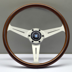 Volante sportivo a 3 razze Nardi Classic ND36, 360mm, legno, viti a vista, calice 40mm, marrone/argento