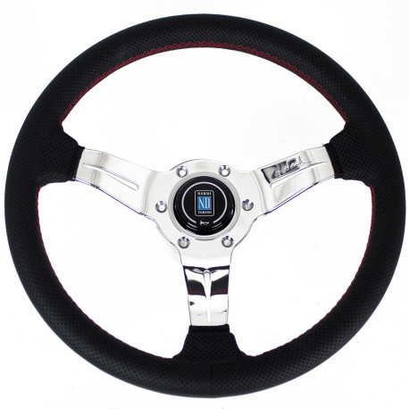 Volanti Nardi Deep Corn Steering Wheel, leather, 50mm Dish, 330mm, chrome spokes | race-shop.it