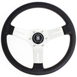 Volante sportivo a 3 razze Nardi Competition, 330mm, pelle, calice 40mm, nero/argento