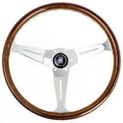 Volante sportivo a 3 razze Nardi Classic ND39, 390mm, legno, calice 40mm, marrone/argento
