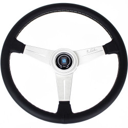 Volante sportivo a 3 razze Nardi Classic ND39, 390mm, pelle, calice 30mm, nero/argento