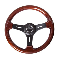 NRG Classic Cherry Wood 3-spoke mahogany steering wheel (330mm), black