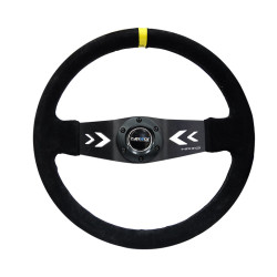 Volante sportivo a 2 razze NRG, 350mm, pelle scamosciata, calice 75mm, nero/giallo