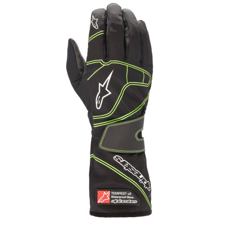 Guanti Guanti da gara Alpinestars Tempest V2 Waterproof, Nero/Verde fluo | race-shop.it
