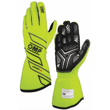 Guanti Guanti da gara OMP ONE-S my2025 con omologazione FIA (cuciture esterne), giallo fluo | race-shop.it