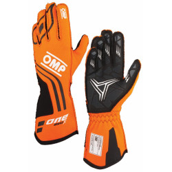 Guanti da gara OMP ONE EVO X my2024 con omologazione FIA (cuciture esterne) nero/arancione