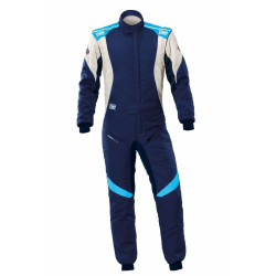 Tuta da corsa omologata FIA OMP FIRST EVO my2025, blu navy/ciano