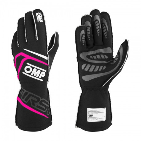 Guanti Guanti da gara omologati FIA OMP FIRST (cuciture esterne), nero/fucsia | race-shop.it