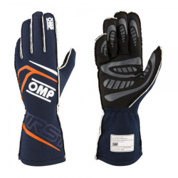 Guanti da gara omologati FIA OMP FIRST (cuciture esterne), blu navy/arancione
