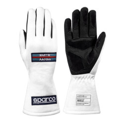 Guanti da gara omologati FIA Sparco MARTINI RACING LAND 2025 (cuciture interne), bianco