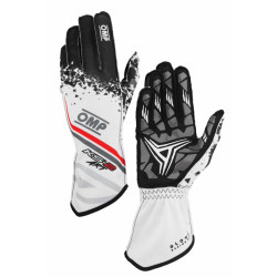 Guanti da karting OMP KS-2 ART my2025 (cuciture esterne), bianco/nero/rosso