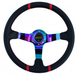 Volante sportivo a 3 razze RACES Drift Neo Carbon, 350mm, carbonio, calice 90mm, carbonio/neon/rosso