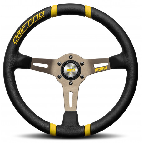 Bazár 3 volante a raggi MOMO DRIFTING 350mm, Nero Giallo pelle INCOMPLETO | race-shop.it