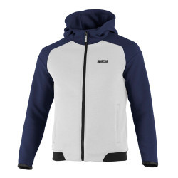 Felpa con cappuccio Sparco con zip intera, bianco/blu navy