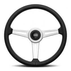 Volante sportivo a 3 razze MOMO RETRO, 360mm, pelle, calice 40mm, nero/argento
