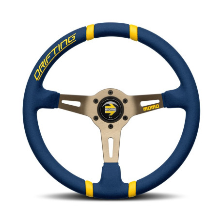 Volanti 3 spokes steering wheel MOMO DRIFTING 350mm, blue microfibre | race-shop.it