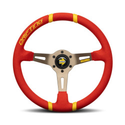 Volante sportivo a 3 razze MOMO DRIFTING, 350mm, pelle scamosciata, calice 90mm, rosso/grigio/giallo