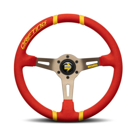 Volanti 3 spokes steering wheel MOMO DRIFTING 350mm, red microfibre | race-shop.it