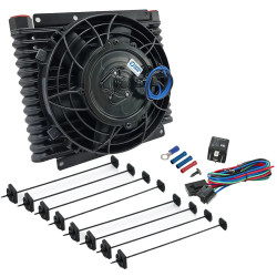Universal Engine/Trans Oil Cooler (32mm) 14-Row AN10 & 8" Fan Combo (12V)
