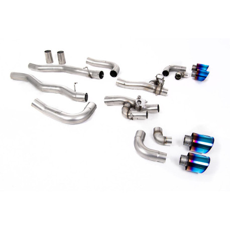 Sistemi di scarico Milltek Milltek GPF-back exhaust valved for BMW M8 (F93) 4.4l V8 Twin Turbo Gran Coupe LCI (GPF) 2021+ - Burnt/blue titanium tips | race-shop.it