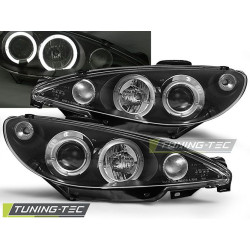 TUNING-TEC fari anteriori (Angel Eyes) per PEUGEOT 206 02 (H1), nero