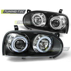 TUNING-TEC fari anteriori (Angel Eyes) per VW GOLF 3 09.91-08.97 (H1), nero, V2